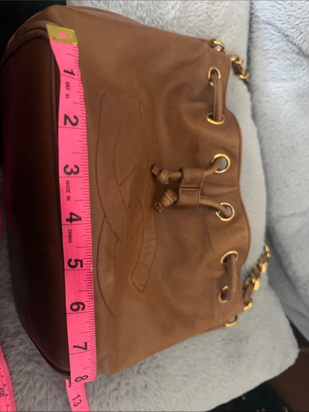 CHANEL Cognac Leather Drawstring Shoulder chain Bag - Picture 11 of 12